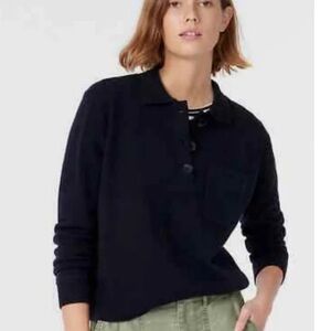 J. Crew Cashmere Collared Long Sleeve Button Pullover Sweater Navy Blue SMALL